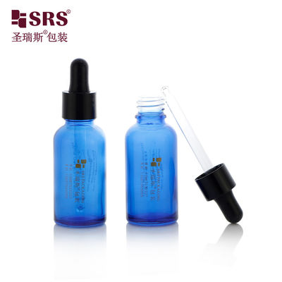D001-50ml กล่องน้ํามันอีเซนเชียลสีแก้วโปร่งใสสีฟ้าเคลือบด้วยกล่องน้ํามันดรัปเปอร์สีดํากระจ่างกระจกหลากหลายขนาด สําหรับผลิตภัณฑ์อารมะธาตุ