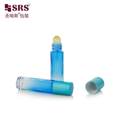 BLPM-10ml Gradient Sky Blue Industrial Glass Perfume Roller สําหรับการดูแลบุคคลที่ใช้ในการบรรจุสารสกัดผิว