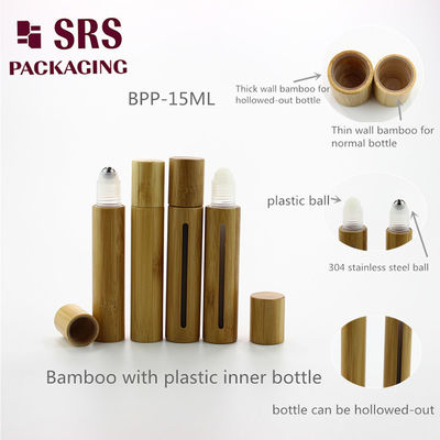 SRS เครื่องสําอางที่ว่างเปล่า แบมบึวจริง พลาสติกม้วนบนขวด 5ml 8ml 10ml 15ml