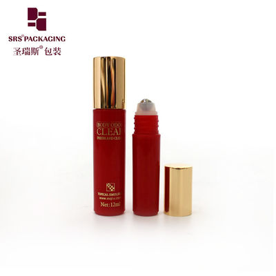 RPA-5ML ราคาปลีก กระป๋องม้วนเปล่าสีแดงสําหรับดูแลตา ใต้ตา ลูกม้วนม้วนที่มีหมวกสกรูทอง ขายโรงงาน